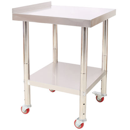 24' x 24' Rolling Stainless Steel Prep Table with Backsplash & Wheels - Heavy Duty Commercial Work Station Cart with Adjustable Undershelf, 440 lbs Capacity SolidRoot Buy Furniture USA