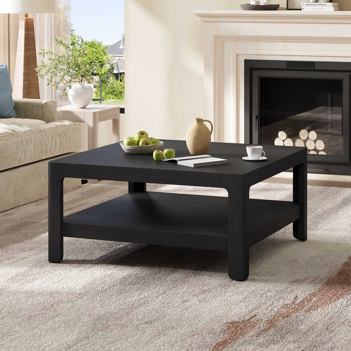 Modern Farmhouse Coffee Table with Soft Rounded Profile, Perfect for Living Room & Lounge