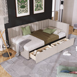 Upholstered Daybed with 2 Storage Drawers Twin Size Sofa Bed Frame No Box Spring Needed, Linen Fabric (Beige) - SolidRoot Buy Furniture USA