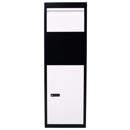 Package Delivery Box, 14'' x 11.3'' x 42'', Galvanized Steel Parcel Mailbox w/Code Lock & Mounting Hardware, for Outdoor Porch, Curbside, Black and White SolidRoot Buy Furniture USA