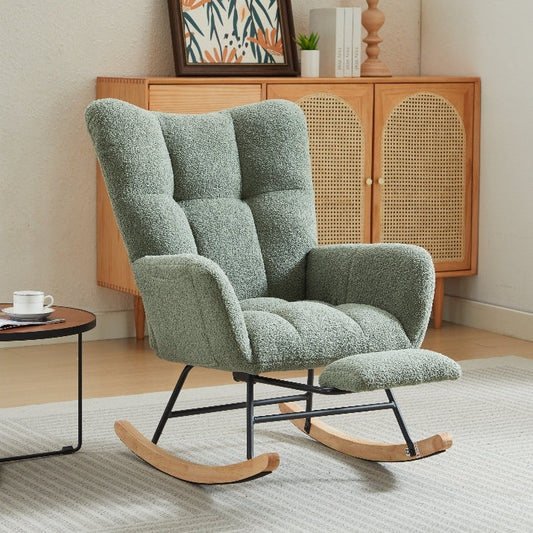 Modern Nursery Rocking Chair, Upholstered Glider Chair with High Backrest, Rocker Accent Armchair with Solid Wood Legs for Nursery Bedroom Living Room GREEN SolidRoot Buy Furniture USA