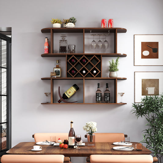 Large Wall Mounted 3 Tier  Rustic Bottle Wine Rack,Multifunctional Wooden Wall Mounted Wine Rack,Storage Rack with Wine Glass Holder,mounted wall Storage winerack Rack for Home Bar Dining Room Decor SolidRoot Buy Furniture USA