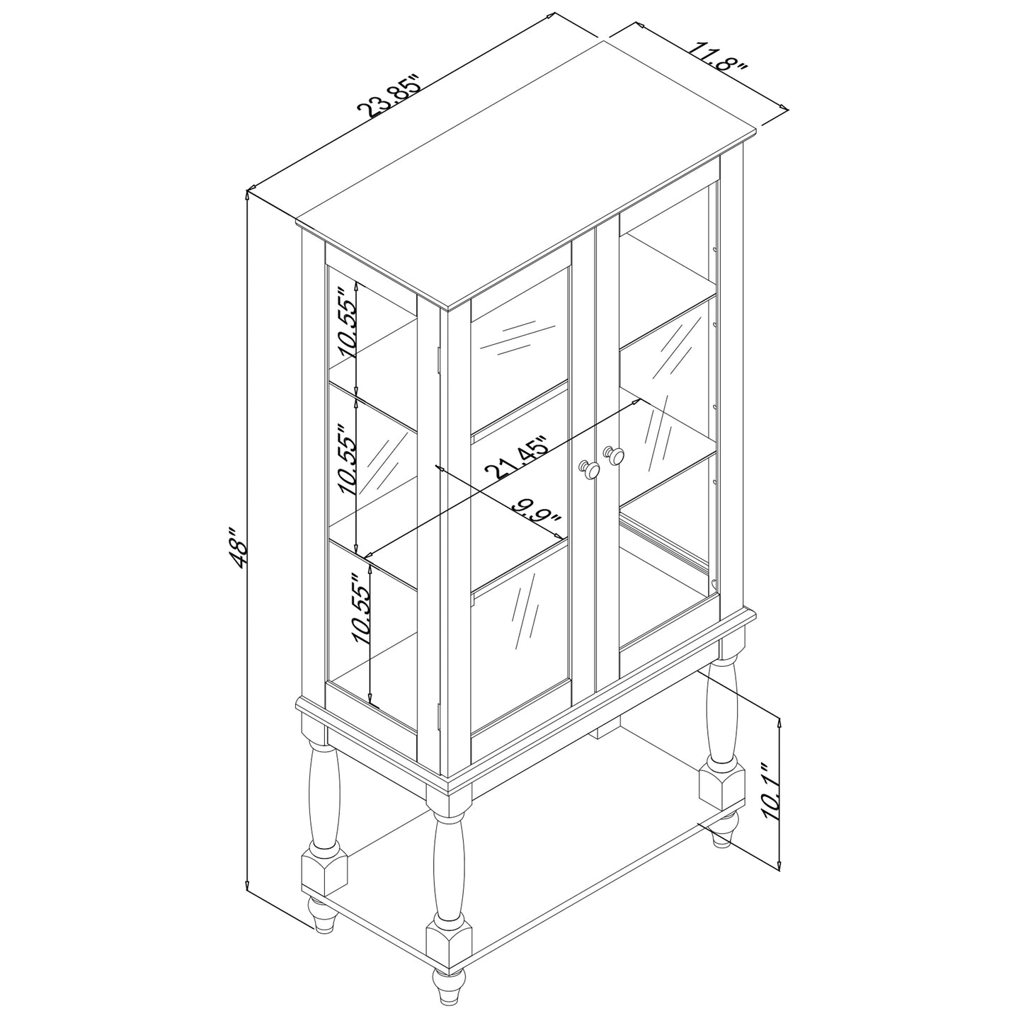 Curio Cabinet Lighted Curio Display Cabinet with Open Storage Space,Solid Wood Legs and adjustable Shelves, Acrylic Mirrored Back Panel, Tempered Glass Doors,3 Tier and one open space(E26 light bulb n