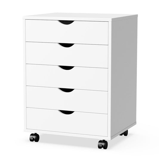 Sweetcrispy 5 Drawer Chest - Storage Cabinets Dressers Wood Dresser Cabinet with Wheels Mobile Organizer Drawers for Office - SolidRoot Buy Furniture USA