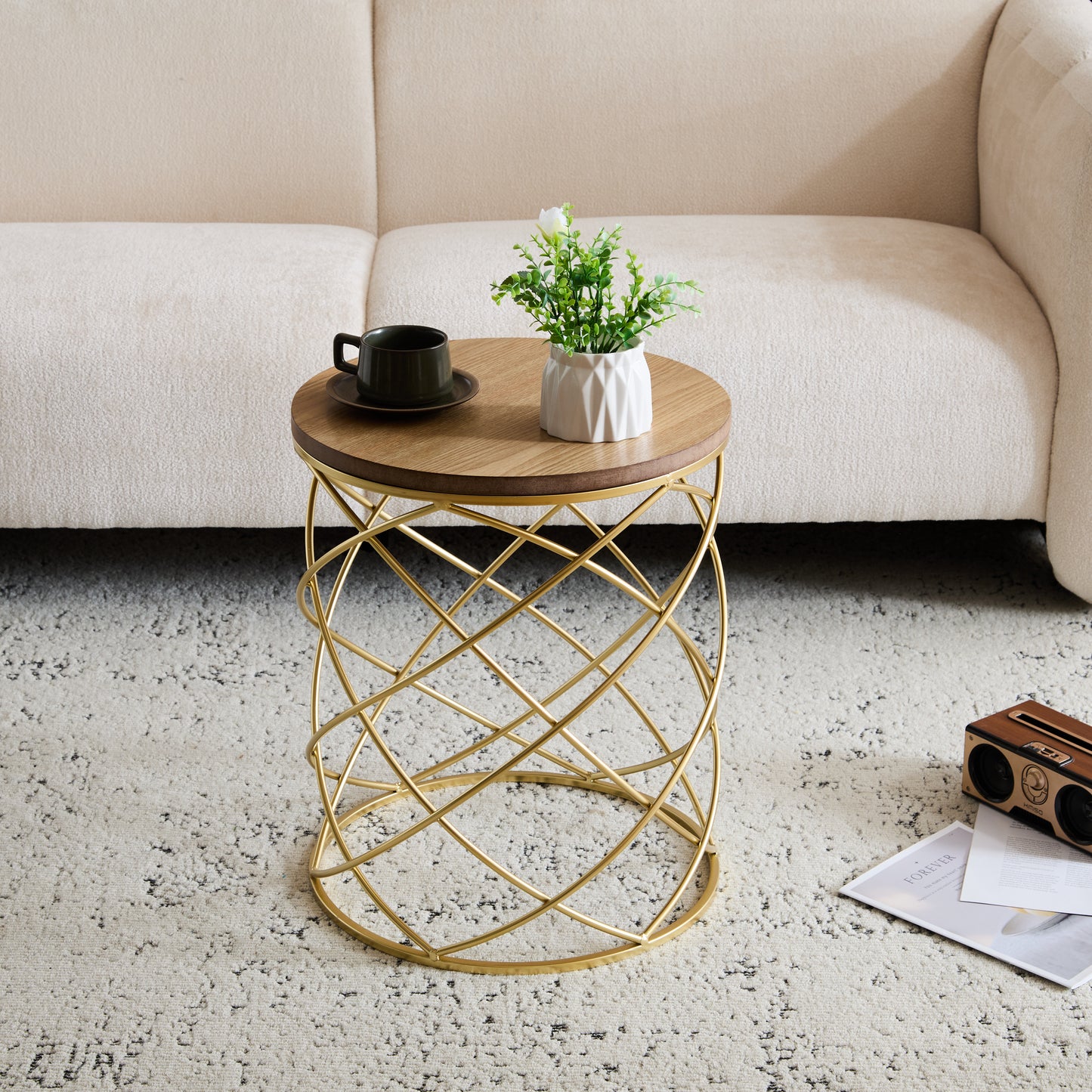 Golden Side table [MDF TOP+ METAL FRAME]