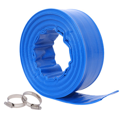 1-1/2'(Flat 2.6') widthx 50 FT Pool Backwash Hose, Blue Heavy Duty Reinforced PVC Lay Flat Water Discharge Hose for Swimming Pool Filter Pump,with 2 Clamp SolidRoot Buy Furniture USA