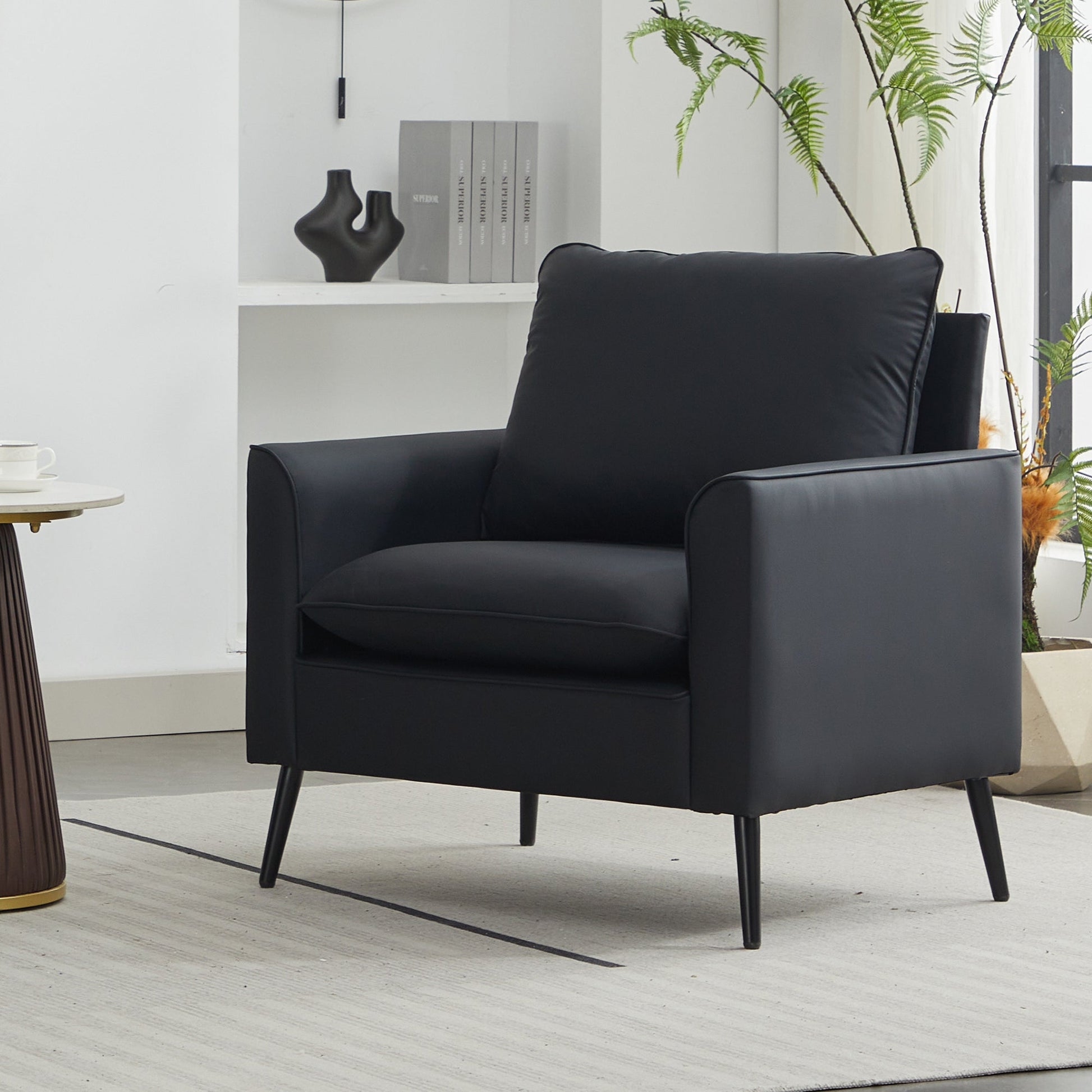 TS Cat paw leather upholstered sofa 1PC black,Nordic retro light luxury living room balcony bedroom single casual sofa chair SolidRoot Buy Furniture USA