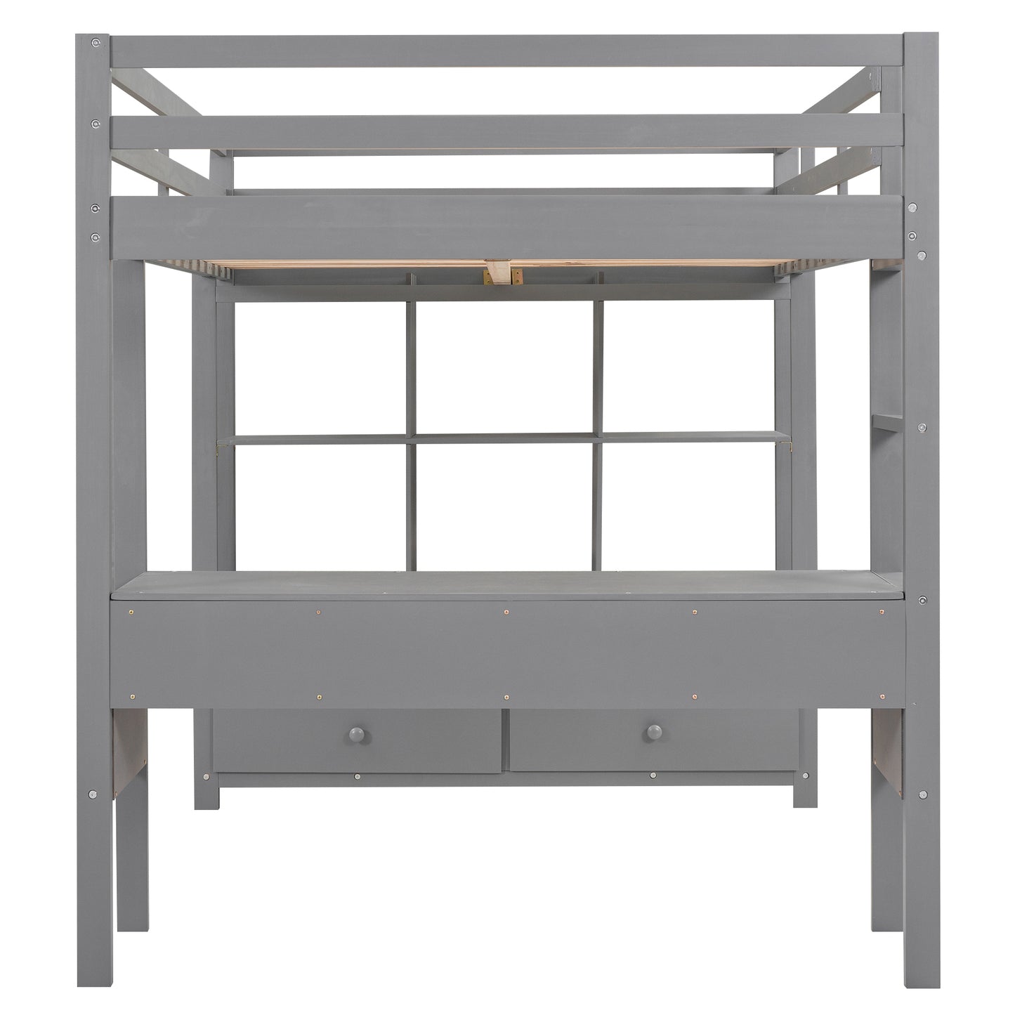 Full Size Loft Bed with Built-in Desk with Two Drawers, and Storage Shelves and Drawers,Gray(Old SKU: GX000320AAE)