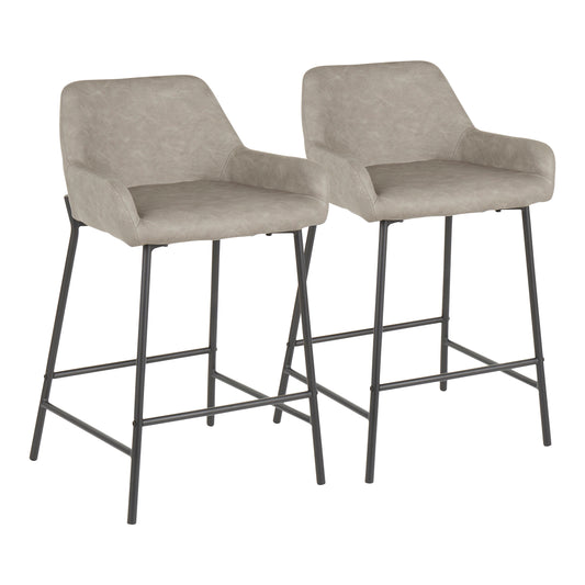 Daniella Industrial Counter Stool in Black Metal and Grey Faux Leather by Set of 2