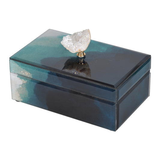 8.5" x 5" x 5" Bethany Aqua Jewelry Box, Stackable Decorative Storage Boxes With Lids - SolidRoot Buy Furniture USA