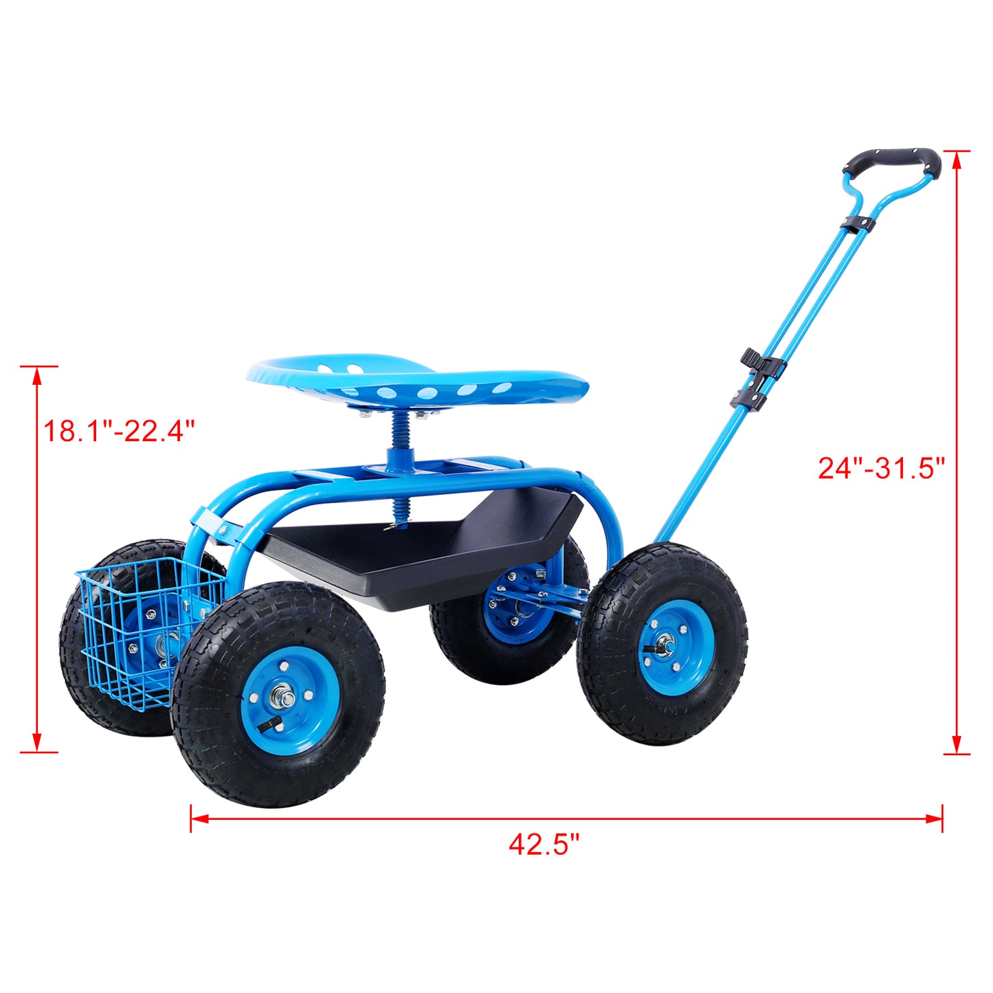 Rolling Garden Scooter Garden Cart Seat with Wheels and Tool Tray, 360 Swivel Seat,Blue