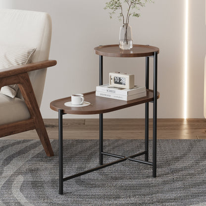 Small Coffee Tables 2-tier Modern Sofa Side Table with Wood Storage Shelf Living Room End Tables Nightstands (Walnut Brown) Livingsource
