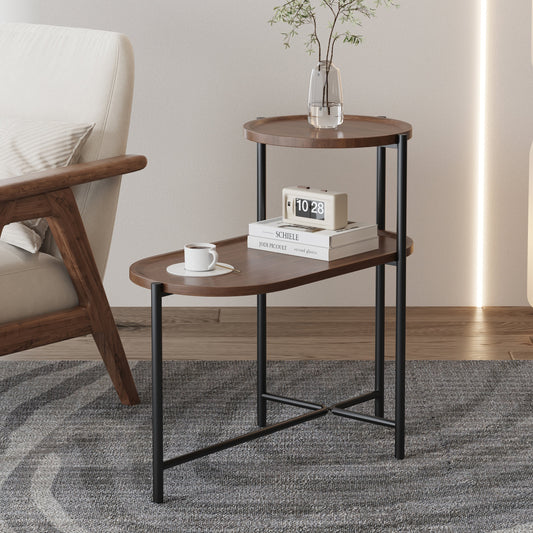 Small Coffee Tables 2-tier Modern Sofa Side Table with Wood Storage Shelf Living Room End Tables Nightstands (Walnut Brown) Livingsource