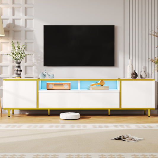 U-Can 70.9'' Modern TV Stand for TVs up to 80 Inches, Entertainment Center with 2 Shelves and  LED Lights, TV Storage Cabinet with 2 Drawers, 2 Cabinets and Metal Legs for Living room SolidRoot Buy Furniture USA