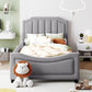 Twin Size Upholstered Daybed with Classic Stripe Shaped  Headboard, Gray - SolidRoot Buy Furniture USA