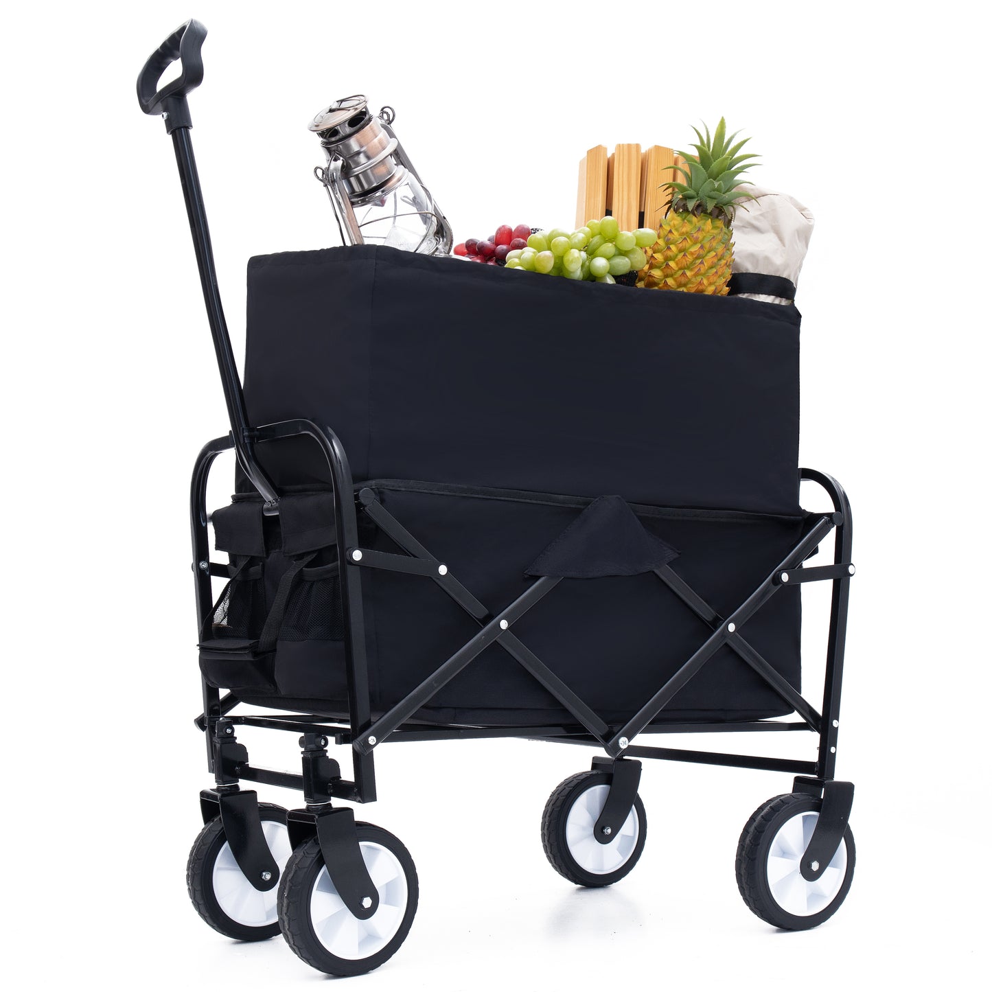 Minimeetall Multi-use Bag Collapsible Foldable Wagon Cart Beach Wagon Heavy Duty Utility Cart Utility Wagon Grocery Cart for for Camping ,3pcs  plastic Liner bag /Cover ,black