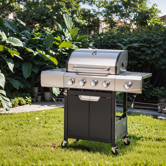 Propane Grill 4 Burner Barbecue Grill Stainless Steel Gas Grill with Side Burner for Outdoor BBQ, Camping SolidRoot Buy Furniture USA