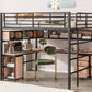 Metal Loft Bed with bookcase, desk and cabinet, Full, Black - SolidRoot Buy Furniture USA