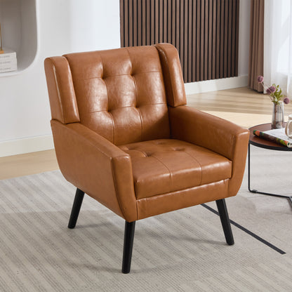 Modern Soft Leather  Material Ergonomics Accent Chair Living Room Chair Bedroom Chair Home Chair With Black Legs For Indoor Home-Light Brown PU SolidRoot Buy Furniture USA