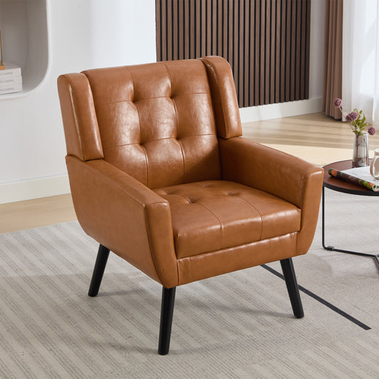 Modern Soft Leather  Material Ergonomics Accent Chair Living Room Chair Bedroom Chair Home Chair With Black Legs For Indoor Home-Light Brown PU SolidRoot Buy Furniture USA
