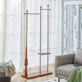 70' Industrial Coat Rack, Solid Wood & Silver Stainless Steel Clothing Rack, Double Layer Hanger for Coats, Hats, Bags, Shoes, Vintage Wood Grain (34.6' Wide) SolidRoot Buy Furniture USA