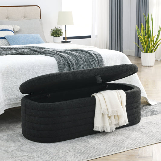 [Video] Welike Length 45.5 inchesStorage Ottoman Bench Upholstered Fabric Storage Bench End of Bed Stool with Safety Hinge for Bedroom, Living Room, Entryway, Black teddy. Livingsource