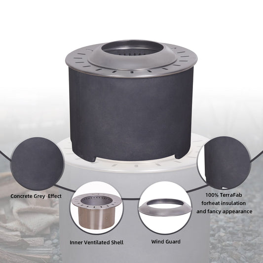 20.5 Inch x 15 Inch Dark Grey Faux Concrete Texture Smokeless Firepit With Wood Pellet/Twig/Wood As The Fuel Livingsource