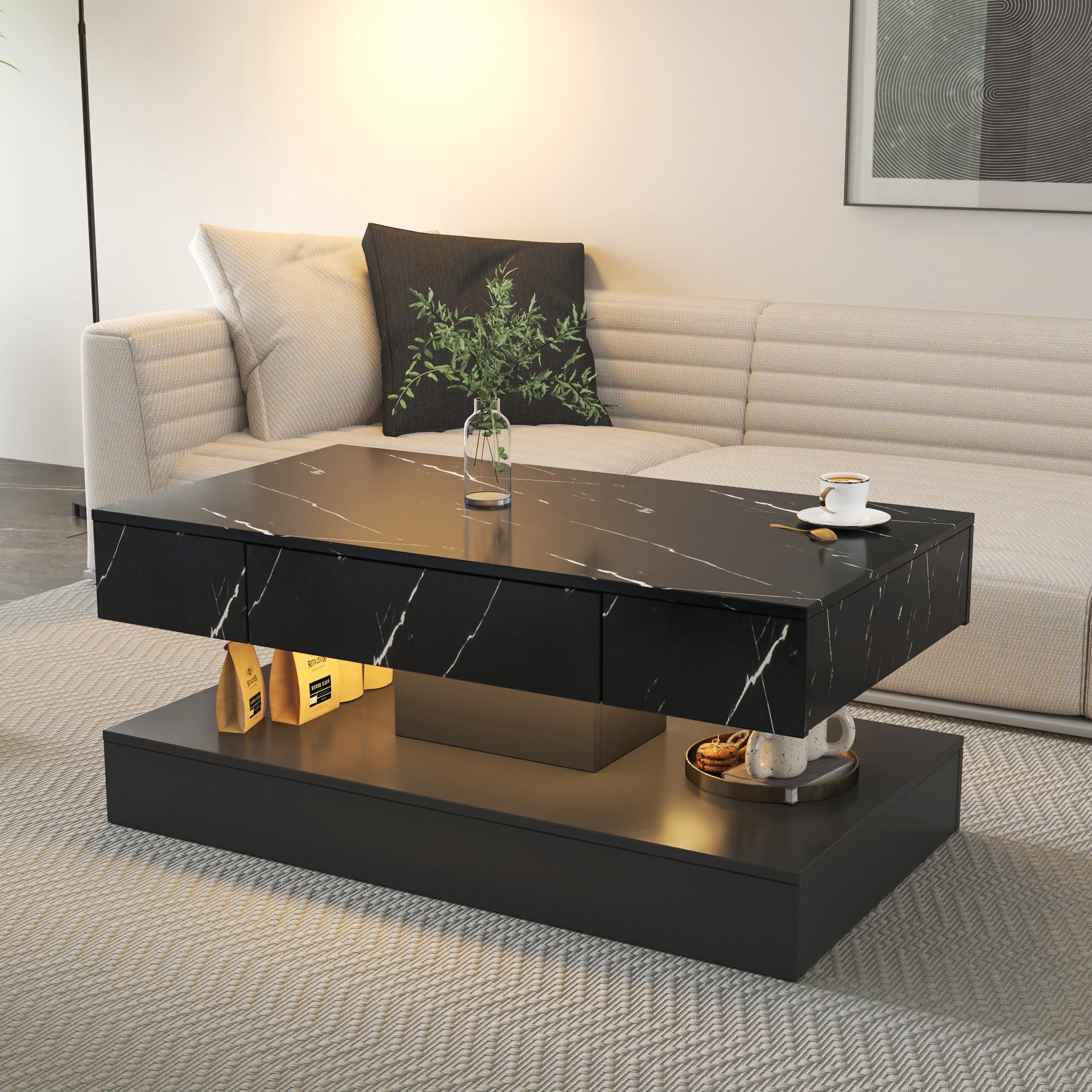 16.93IN High LED Coffee Table,Modern Coffee Table for Living Room,Living Room Tables,Large Living Room Furniture,LED Lights SolidRoot Buy Furniture USA