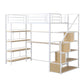 Twin Size Metal Loft bed with Staircase, Built-in Desk and Storage Shelves, White - SolidRoot Buy Furniture USA