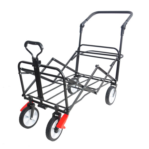 folding wagon Collapsible Outdoor Utility Wagon, Heavy Duty Folding Garden Portable Hand Cart, Drink Holder, Adjustable Handles(Black+Red colour)