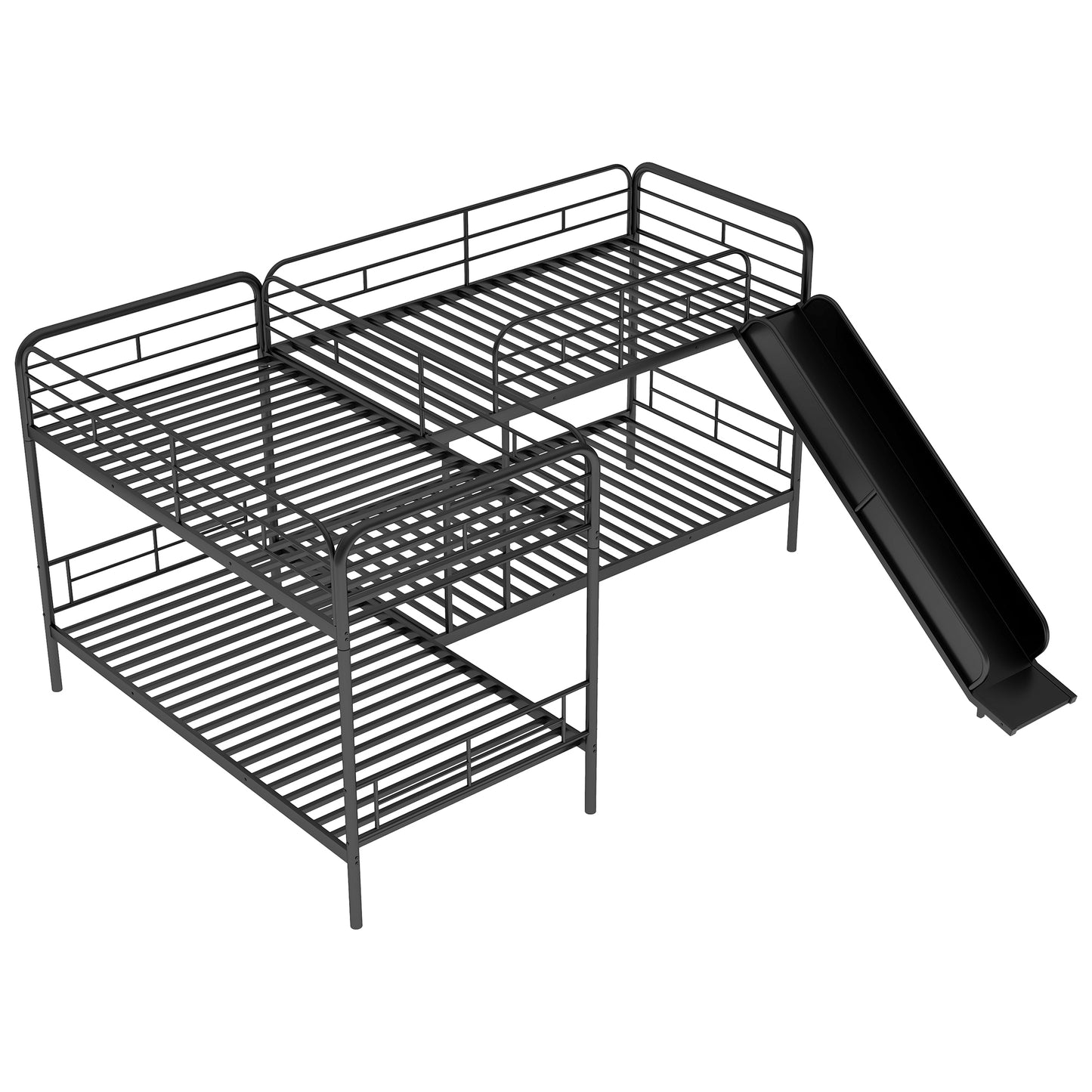 Twin Size L-Shaped Bunk Bed with Slide and Ladder, Black(OLD SKU:GX000615AAB)