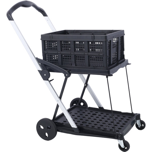 Collapsible Utility Cart Multi Use Functional Collapsible Shopping Carts 2-Tier Collapsible Shopping Cart with Baskets Carrito para Supermercado con Ruedas Livingsource