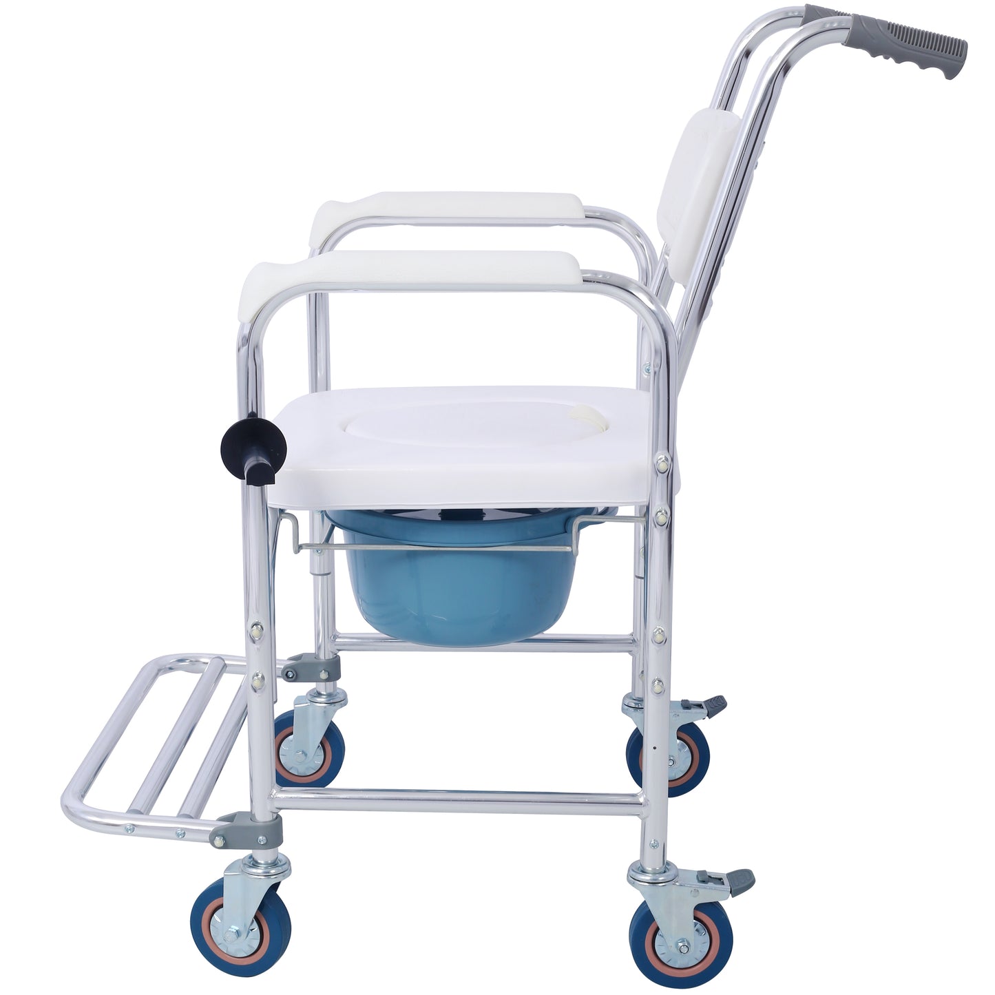 4 in 1 Bedside Commode Chair, Transport Shower Wheelchair Toilet Rolling Transport Chair with 4 Brakes Casters,Tissue Holder,Crutch Holder for Elderly Injured and Disabled