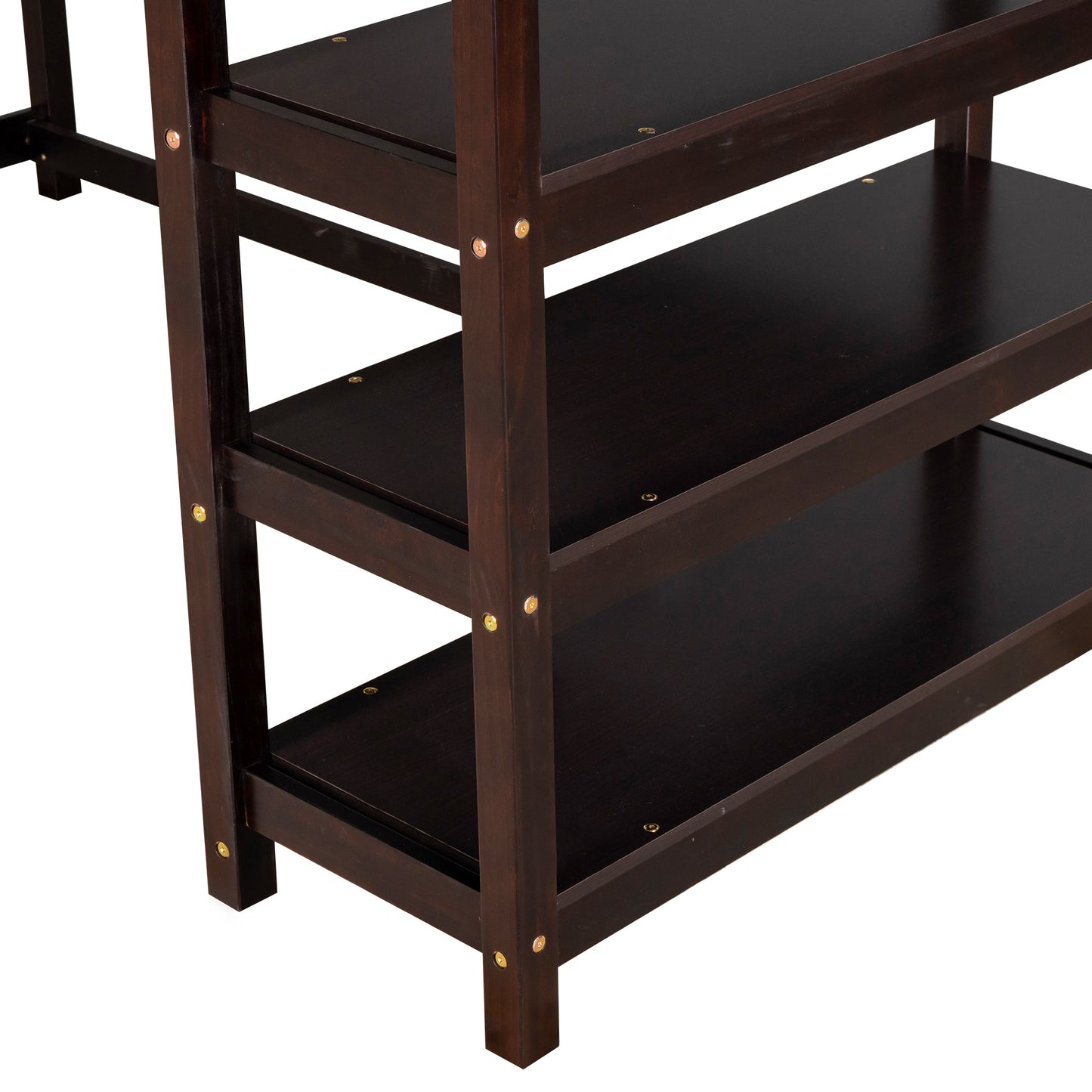 Twin Size Loft Bed with Storage Shelves and Under-bed Desk, Espresso(OLD SKU:SM000245AAP-1)