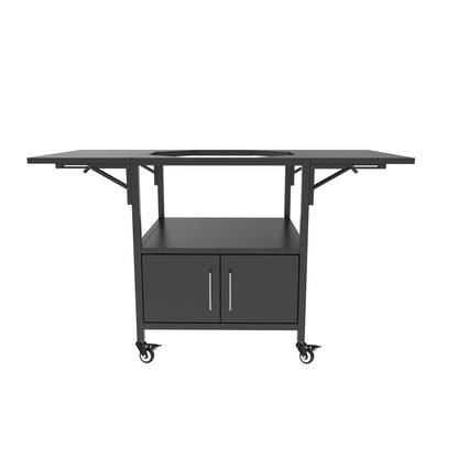 Outdoor Grill Table for Big Green Egg Style BBQ, Metal Grill Cart with 2 Folding Panels, Black Metal, 59.3 x 27.6 x 31 Inches SolidRoot Buy Furniture USA