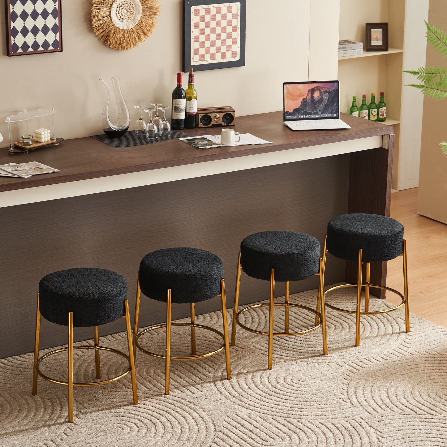 24" Tall, Round Bar Stools, Set of 2 - Contemporary upholstered dining stools for kitchens, coffee shops and bar stores - Includes sturdy hardware support legs