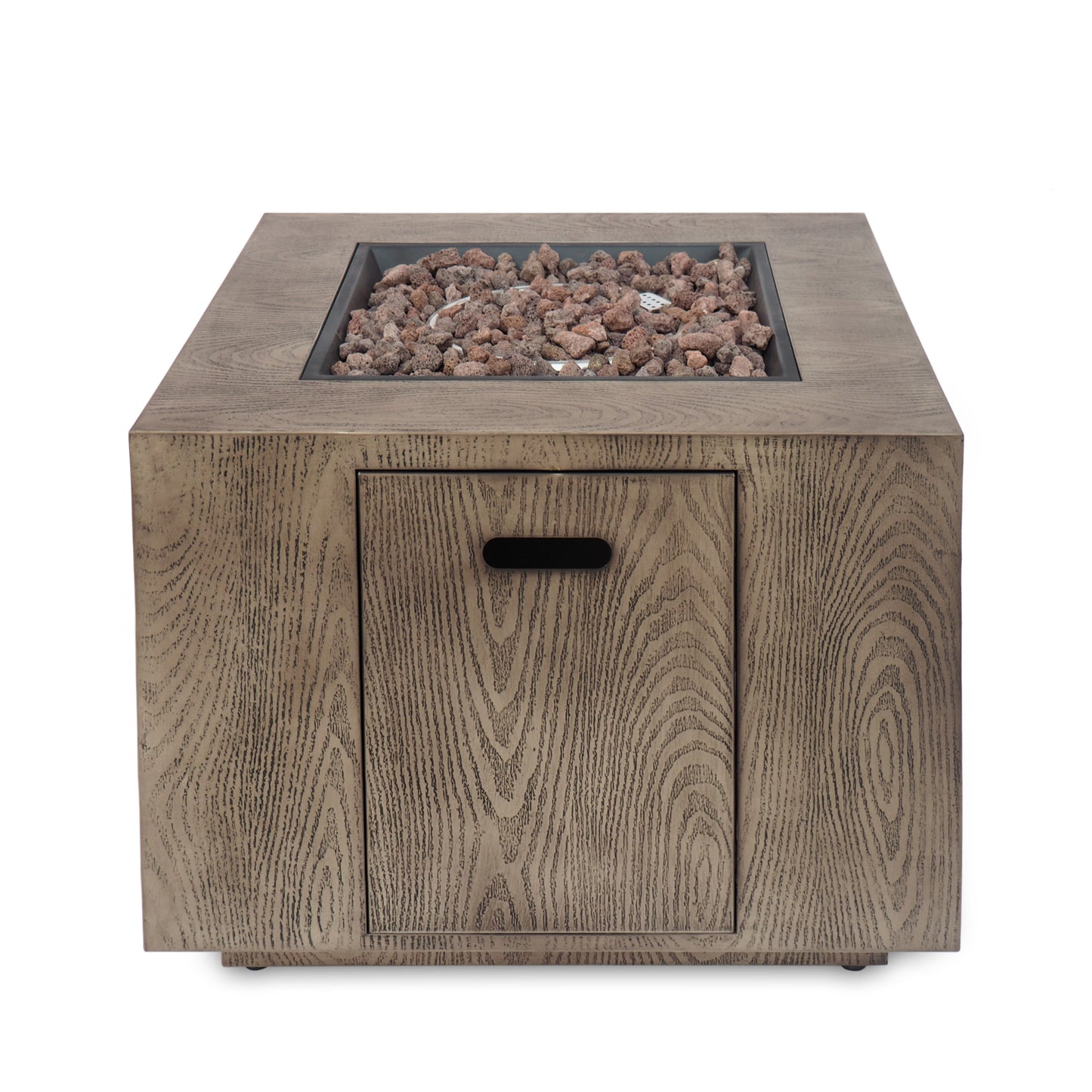 Outdoor Patio Gas Burning Fire Pit - 50, 000 BTU Tank Inside, Square, Iron Wood Pattern, Brown