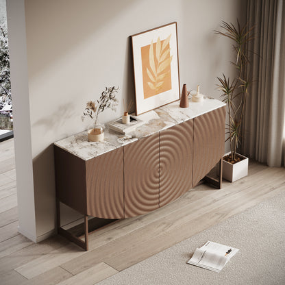 Unique 3 D wave texture sideboard, marble-like sticker counter top, modern luxury style, multi-functional living room and dining room storage sideboard buffet cabinet