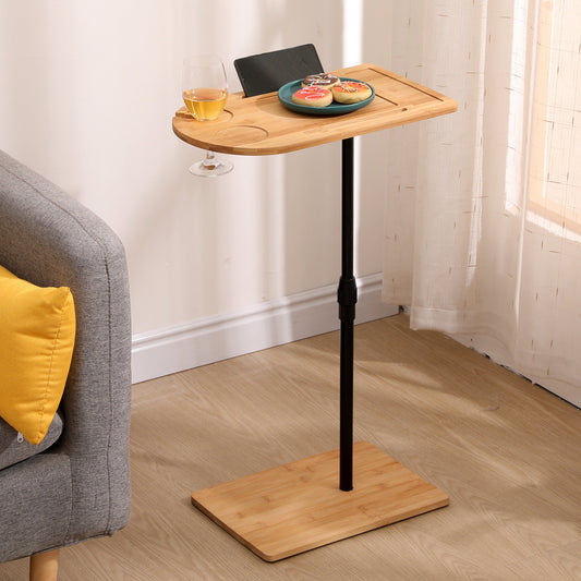 Couch Tray Table Bamboo Height Adjustable Side Table for Sofa C-shaped Oval End Tables with Slots for Bed & Chairs in Living Room & Bedroom (Oval + Rectangle) Livingsource