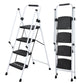 White four-step ladder, light folding four-step stool, wide anti-skid pedal and safety handle, strong steel ladder, multi-purpose ladder, applicable to family, kitchen, office elevator Livingsource