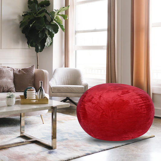 Minky Velvet Bean Bag Chair, Red-5ft Plush Floor Chair for Kids and Adults w/ Washable Cover, Lounge Chair with Stretchable Fabric, Comfy Bedroom Chair, Filled with Shredded and Memory Foam. SolidRoot Buy Furniture USA