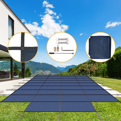 Blue Mesh High Strength Pool Safety Cover for 20x40ft Rectangular Inground Winter Swimming Pools with 4x8ft Center End Step SolidRoot Buy Furniture USA
