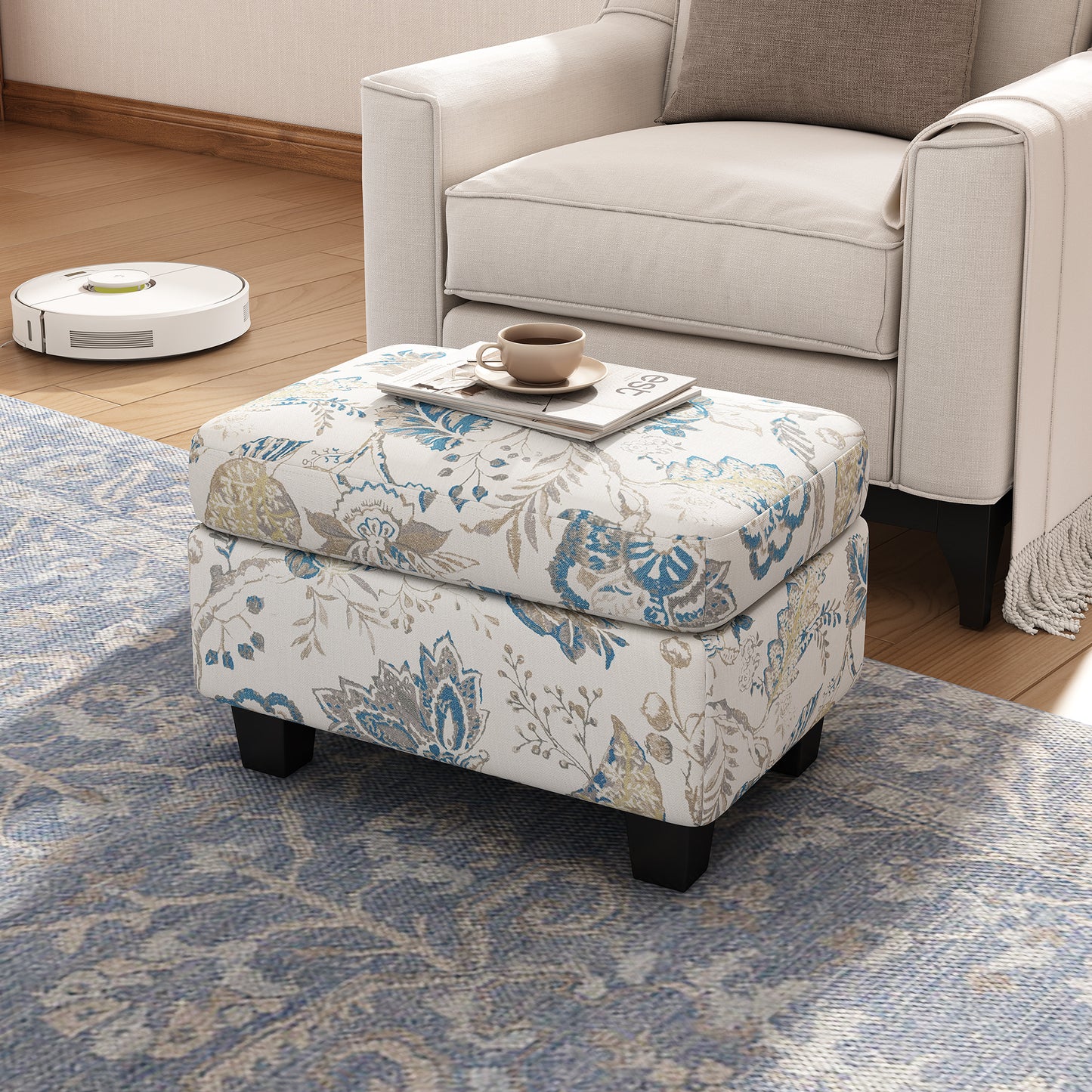 Springfield Upholstered Ottoman, Beige&Blue