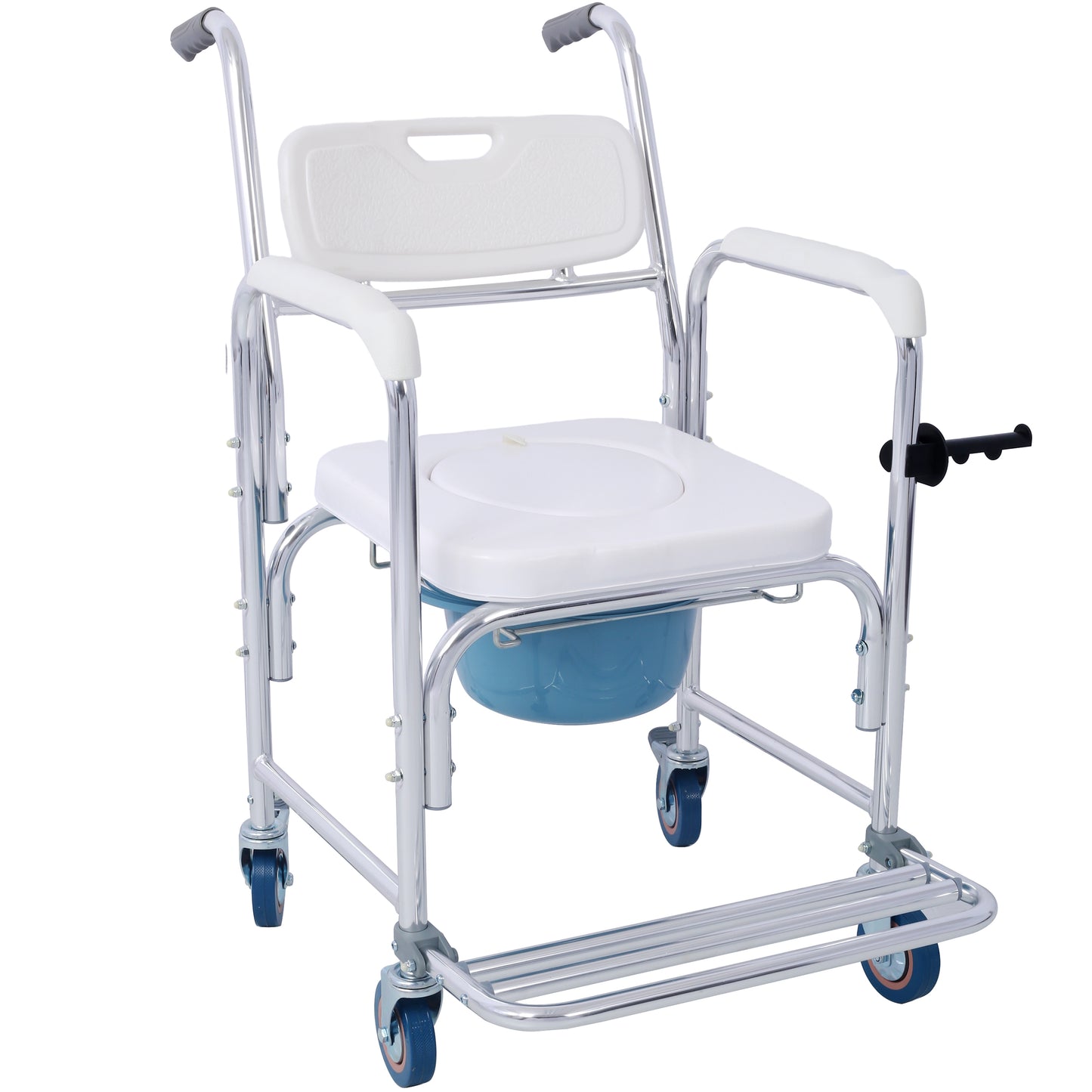 4 in 1 Bedside Commode Chair, Transport Shower Wheelchair Toilet Rolling Transport Chair with 4 Brakes Casters,Tissue Holder,Crutch Holder for Elderly Injured and Disabled