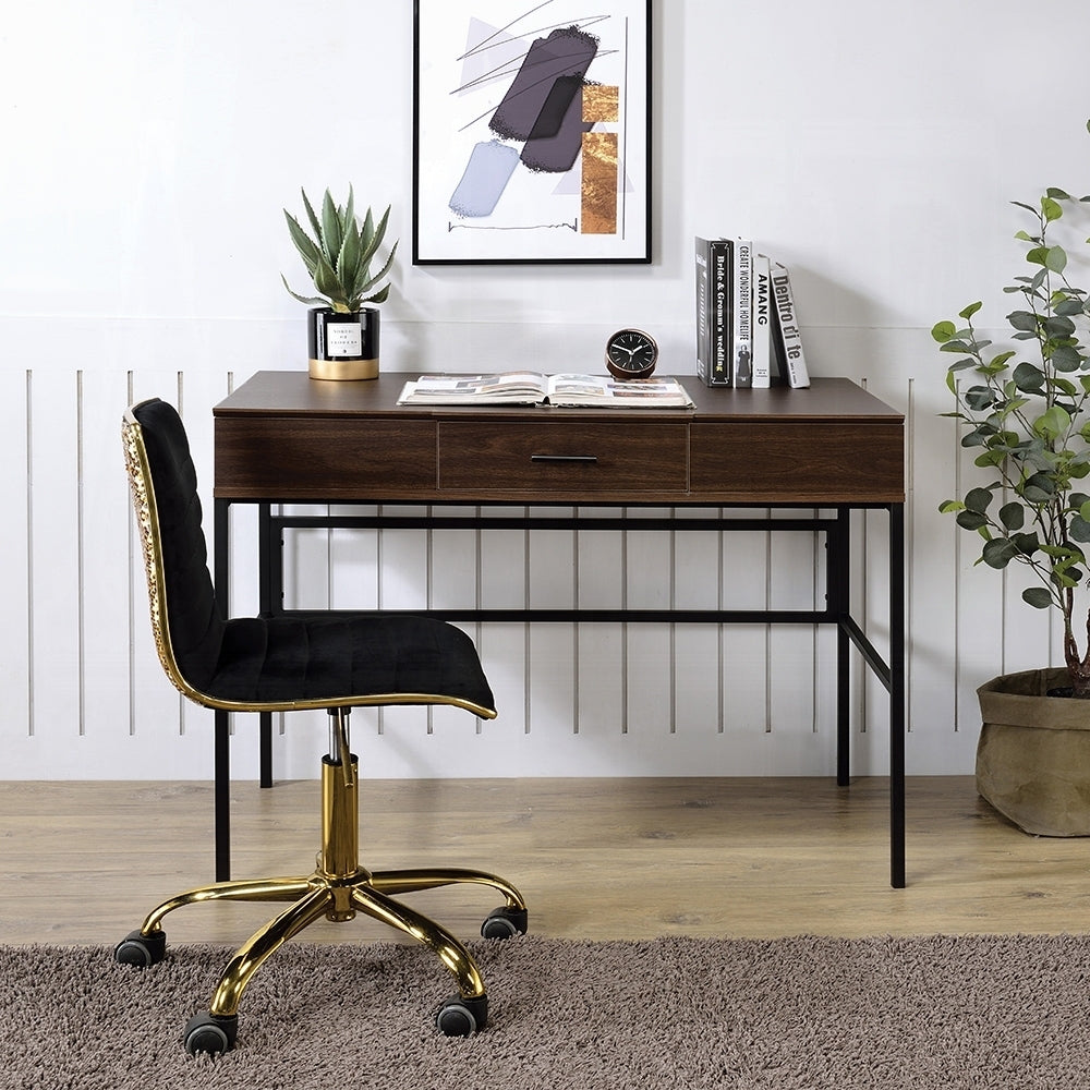 Oak and Black 1-Drawer Writing Desk with USB Port