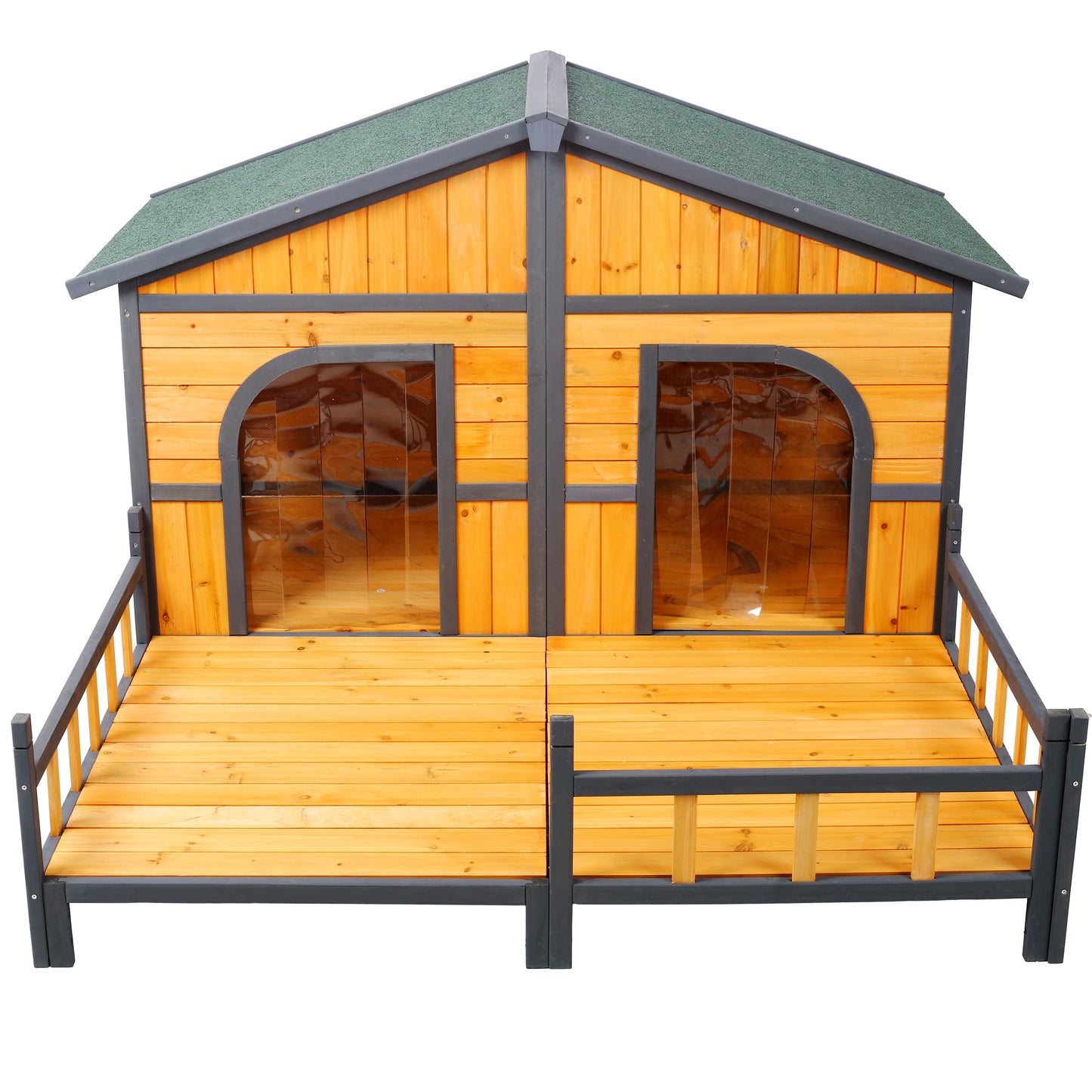 Wooden Large Dog House Outdoor Double XL Dog Kennel with Elevated Floor and Porch, Weatherproof Puppy Shelter for Small and Medium Breed Dogs, Natural