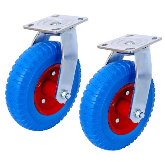 4PCS 8IN CASTER FLAT FREE(2PCS SWIVEL+2PCS RIGID), Caster Wheel, Swivel Plate, Steel Hub with Ball Bearings, 5/8-Inch Bore Centered Axle -Blue Livingsource
