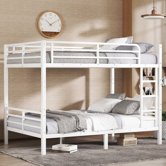 Metal Full XL over Full XL Bunk Bed for Teens and Adults,Space-Saving/Noise Reduced/No Box Spring Needed, White SolidRoot Buy Furniture USA