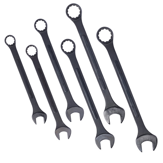 Jumbo Combination Wrench Set extra large, Metric, 6-piece, 35mm to 50mm,Black Oxide, with Pouch