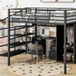 Metal Loft Bed With table set and wardrobe, Full, Black - SolidRoot Buy Furniture USA